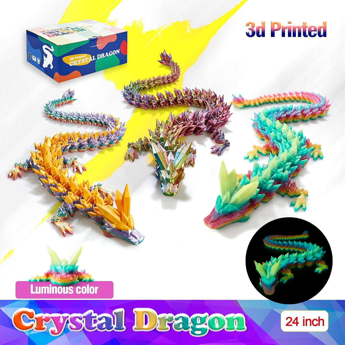 24 Inch Large 3D Printed Dragon Glow in the Dark in Halloween