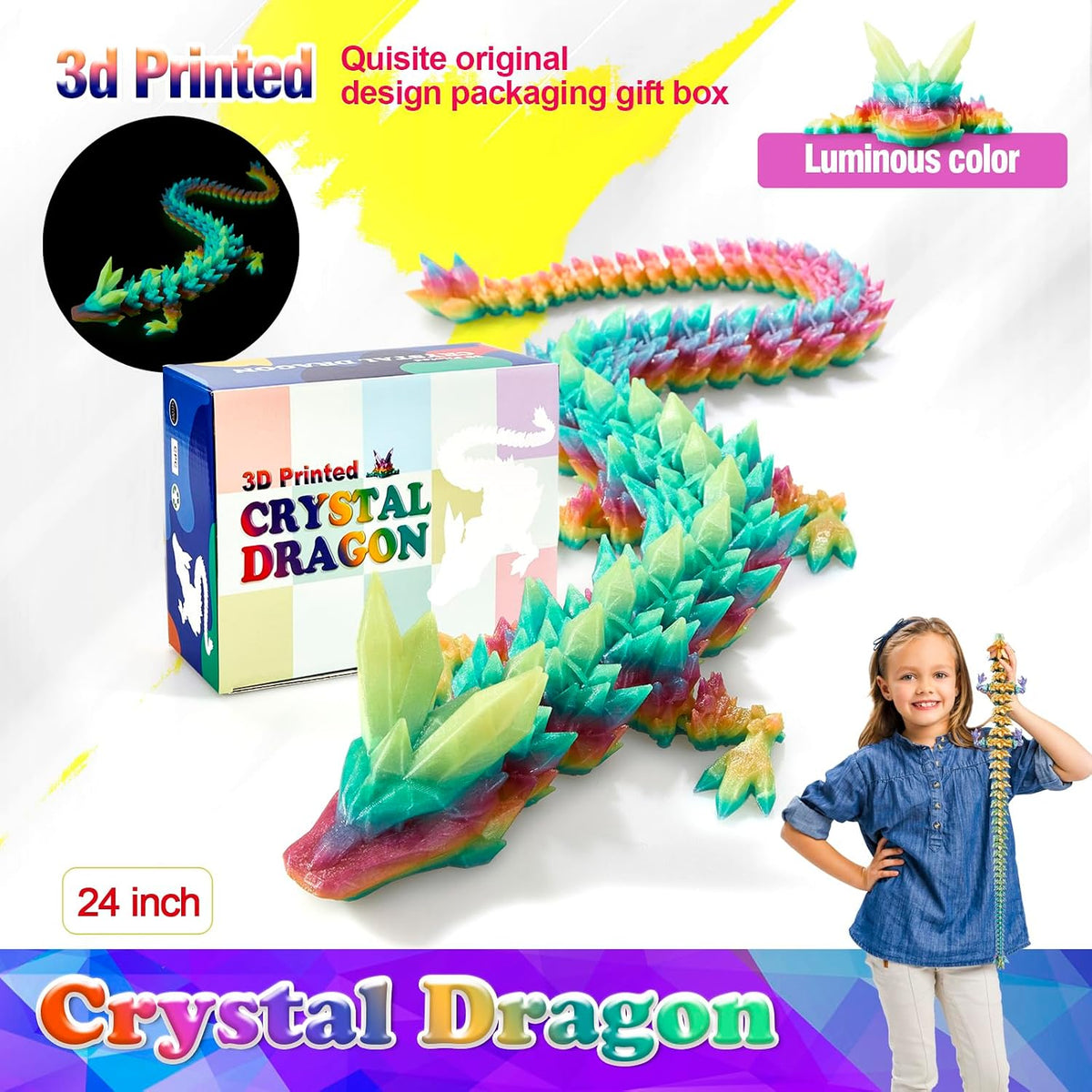 24 Inch Large 3D Printed Dragon Glow in the Dark in Halloween