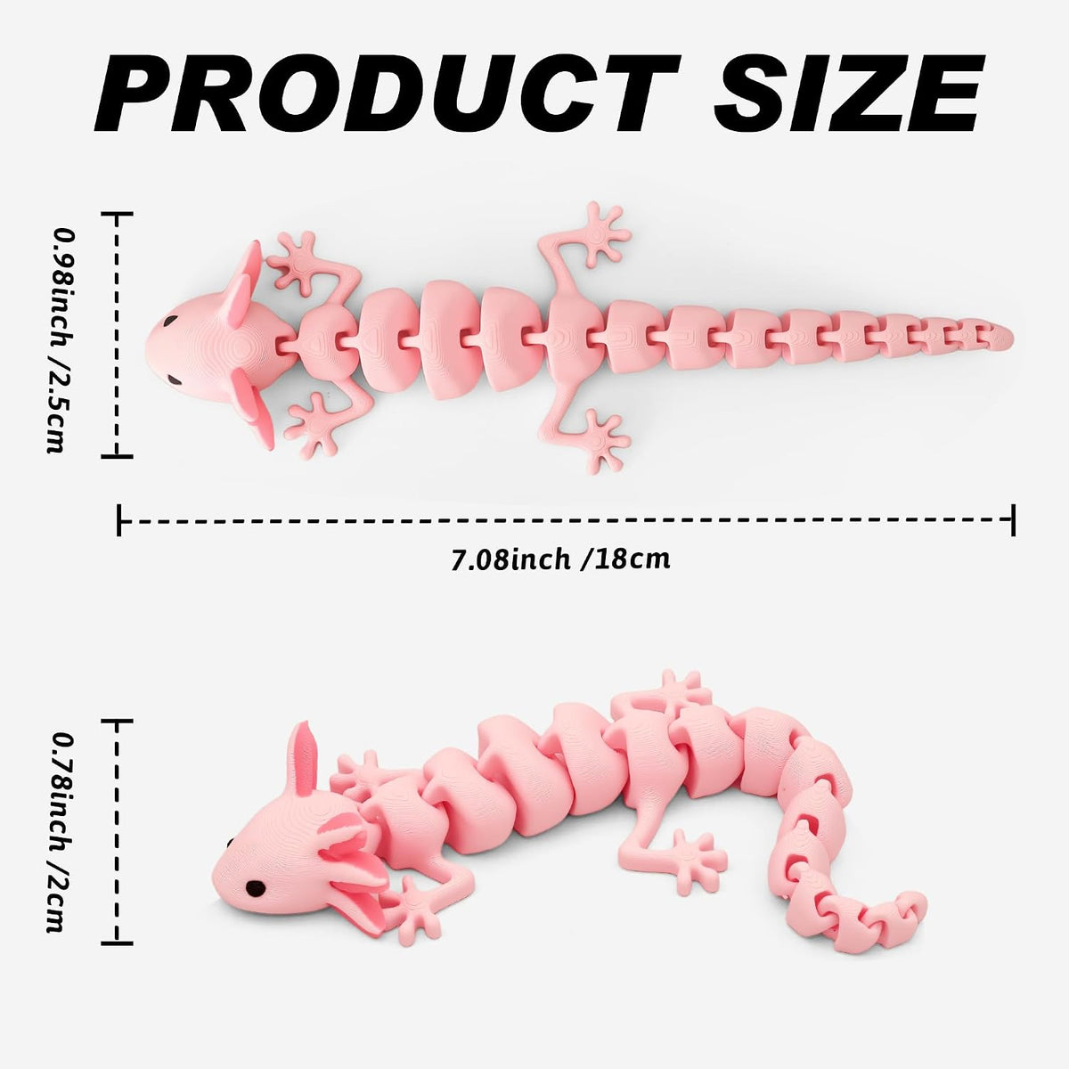 3D Printed Creature Flexible Animals - 7 Inches Fidget Animal for Desk Décor (Pink Axolotl)