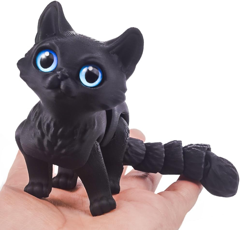 3D Printed Cat, 3D Printed Animals Toys, Stocking Stuffers for Kids (Black)