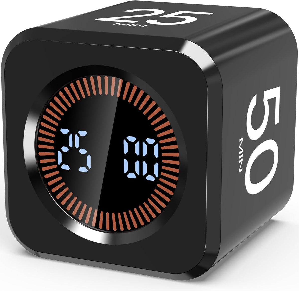 Digital Pomodoro Timer Cube 5/10/25/50Min Preset, Silent & Sound Alarm
