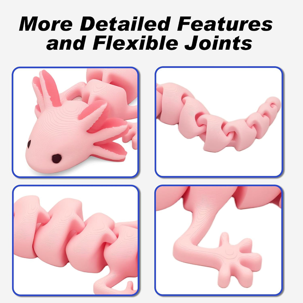 3D Printed Creature Flexible Animals - 7 Inches Fidget Animal for Desk Décor (Pink Axolotl)