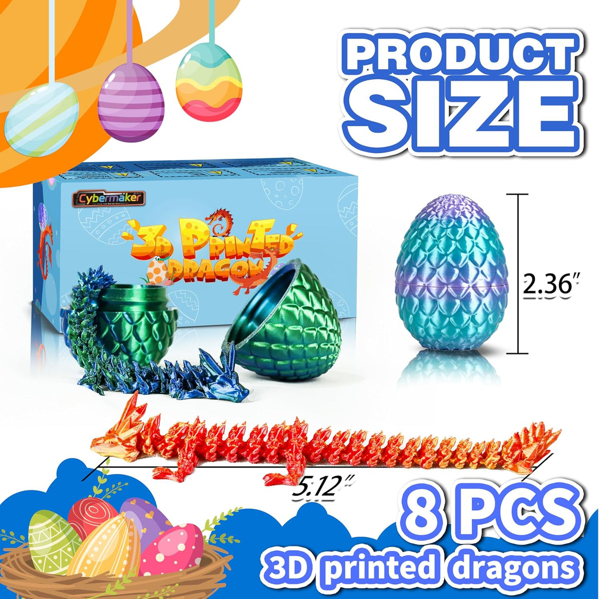 3D Printed Dragon Eggs, 8Pcs Articulated Fidget Toys