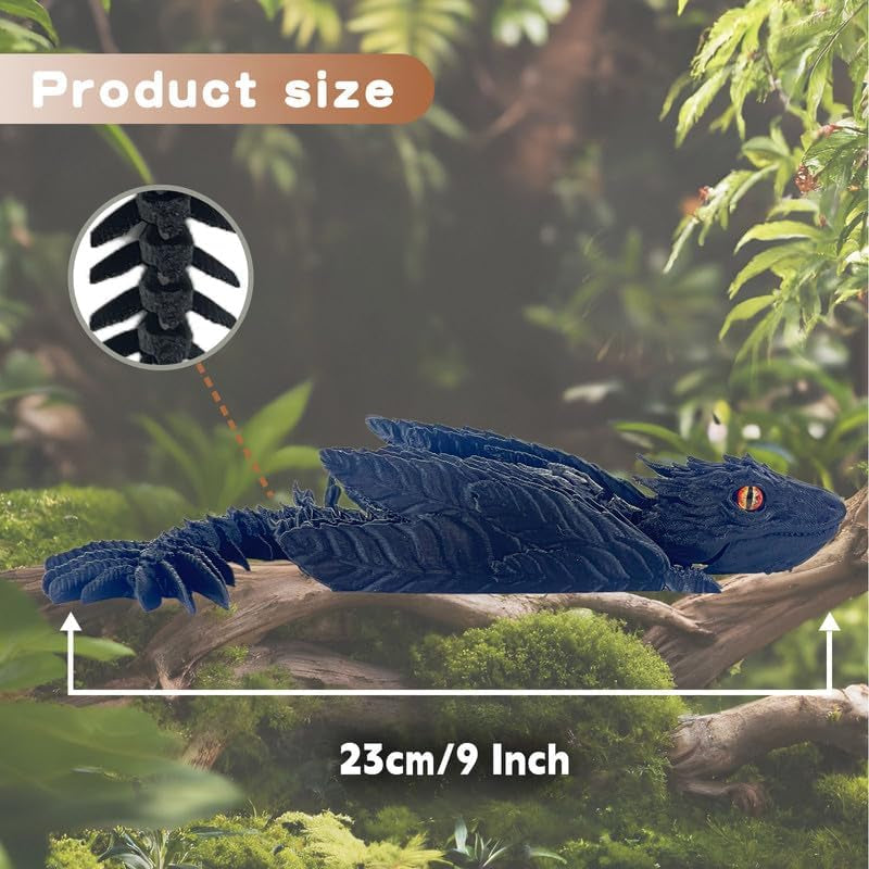 Feathered Wyvern Dragon,3D Printed Dragon, Articulated Dragon with Wings, 3D Printed Toys, Desktop Pet - Perfect for Fantasy Enthusiasts (Black)