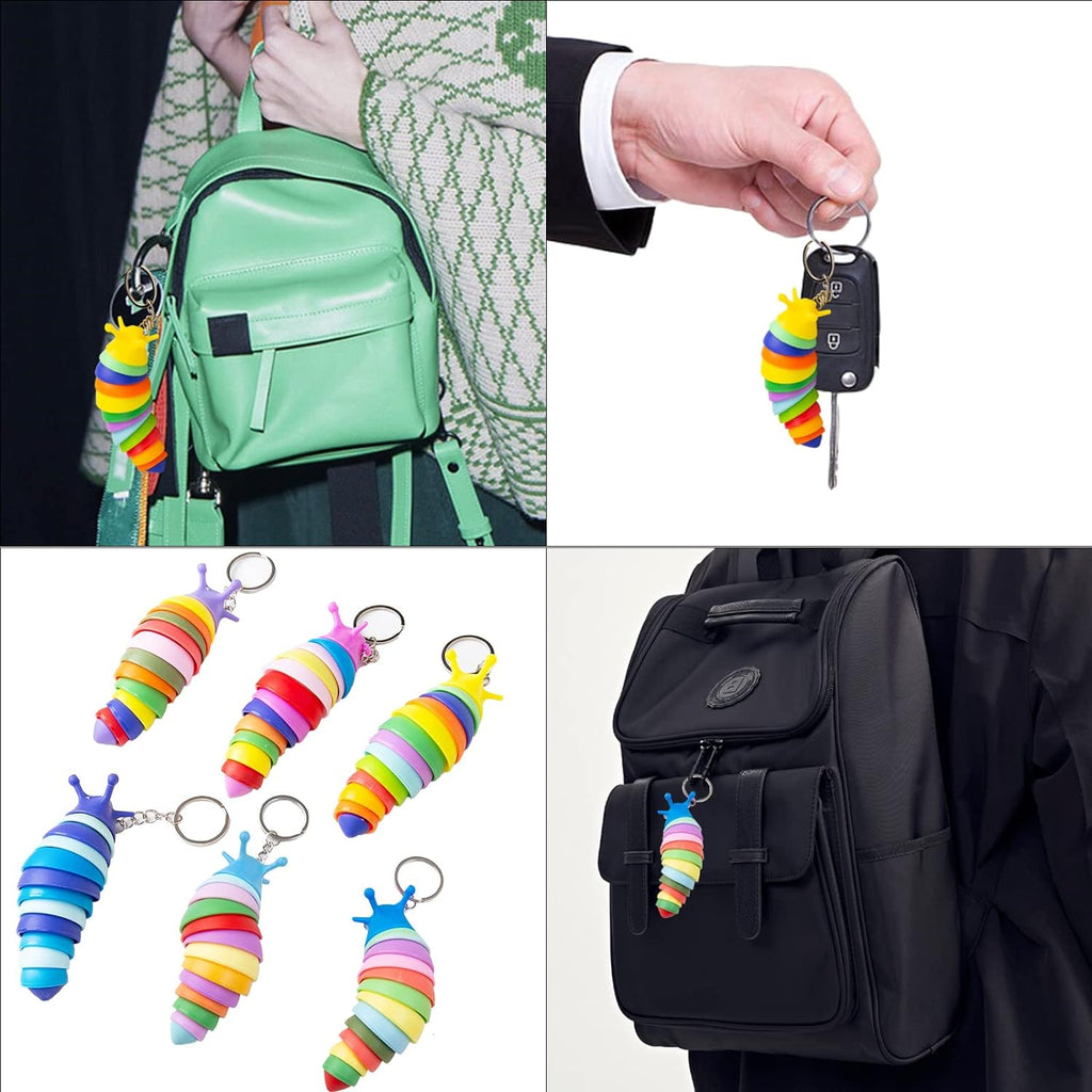 Mini Fidget Slug clipped to a bag and keys