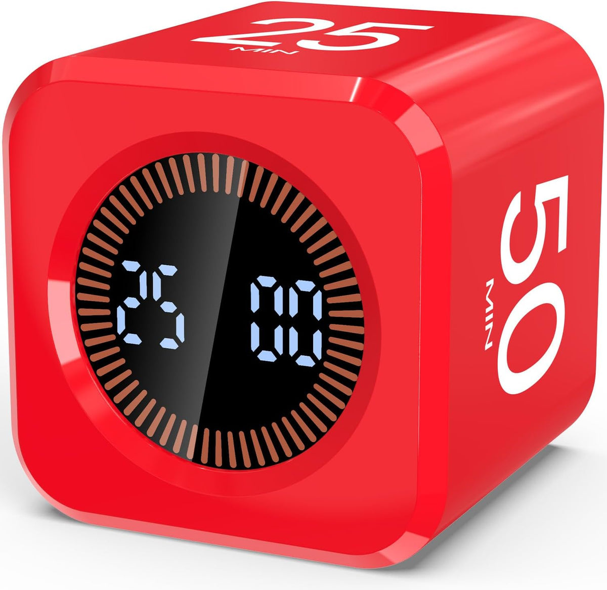 Digital Pomodoro Timer Cube 5/10/25/50Min Preset, Silent & Sound Alarm