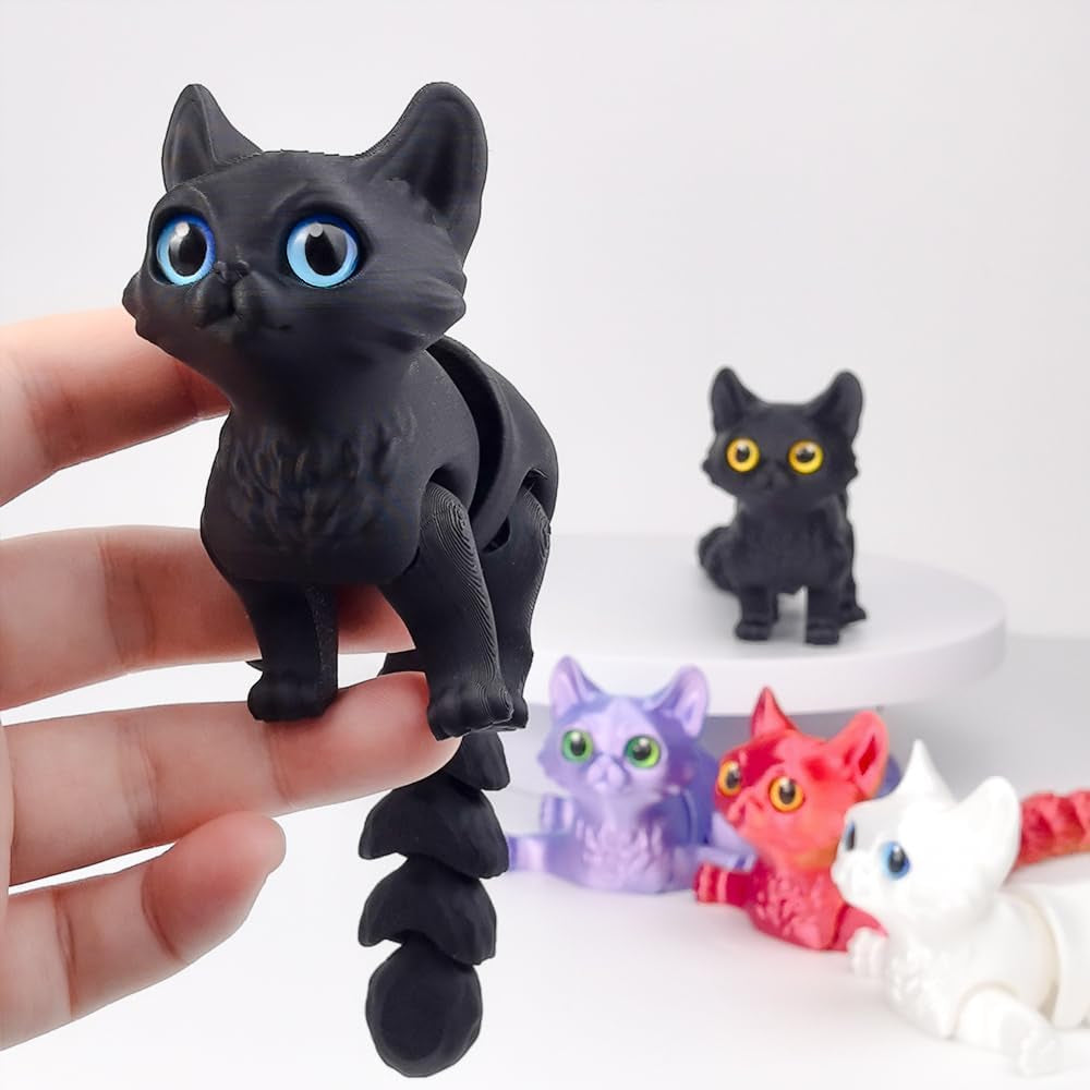 3D Printed Cat, 3D Printed Animals Toys, Stocking Stuffers for Kids (Black)