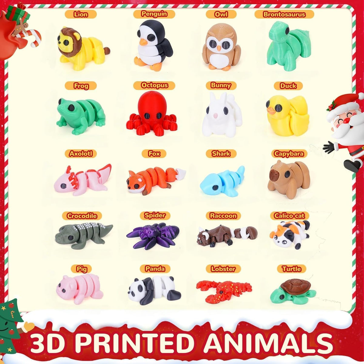 Mini 3D Printed Animals, 20 Piece Articulated Fidget Toy Set
