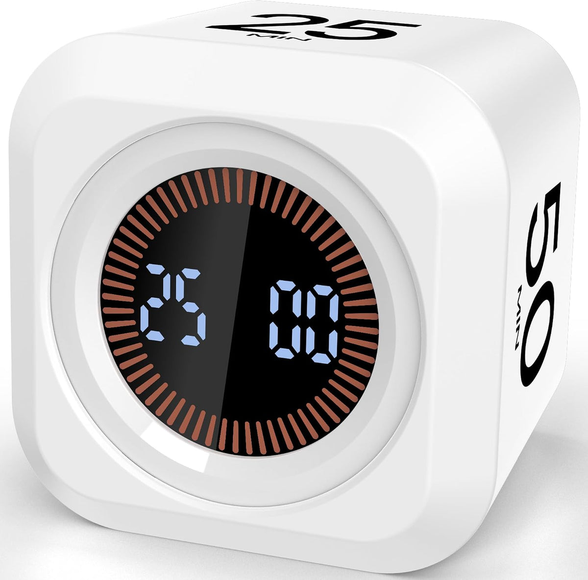 Digital Pomodoro Timer Cube 5/10/25/50Min Preset, Silent & Sound Alarm