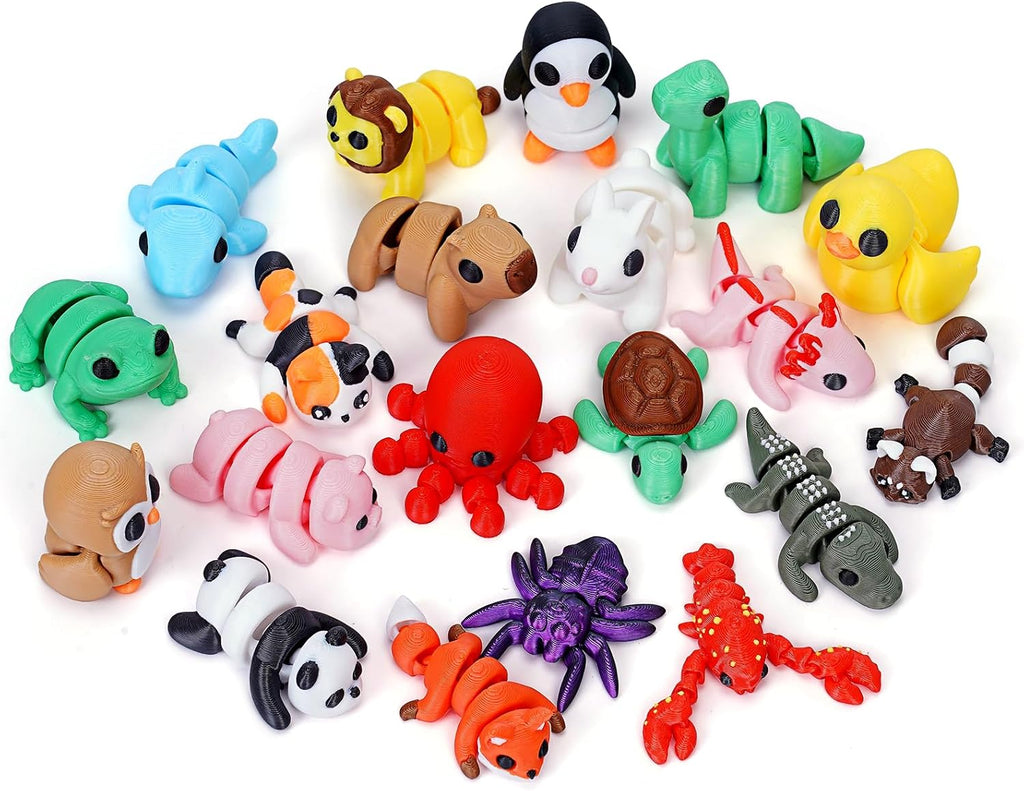 Mini 3D Printed Animals, 20 Piece Articulated Fidget Toy Set