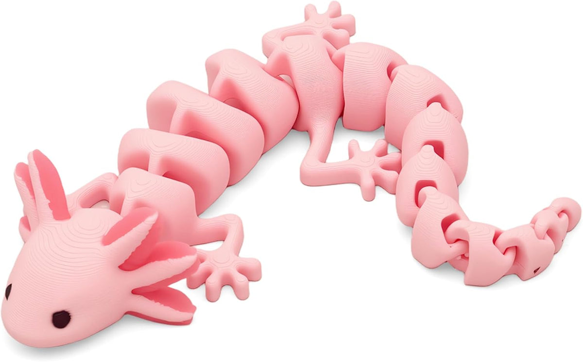 3D Printed Creature Flexible Animals - 7 Inches Fidget Animal for Desk Décor (Pink Axolotl)