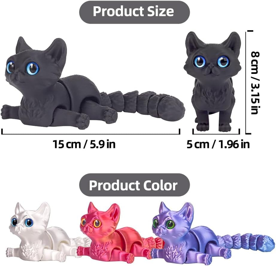 3D Printed Cat, 3D Printed Animals Toys, Stocking Stuffers for Kids (Black)