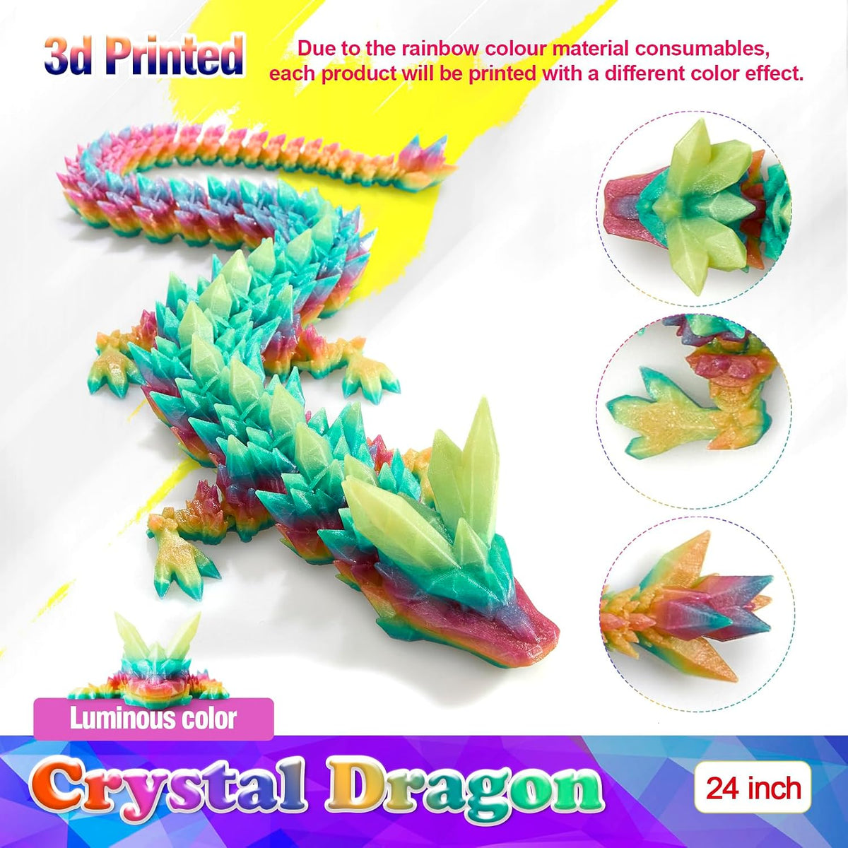 24 Inch Large 3D Printed Dragon Glow in the Dark in Halloween
