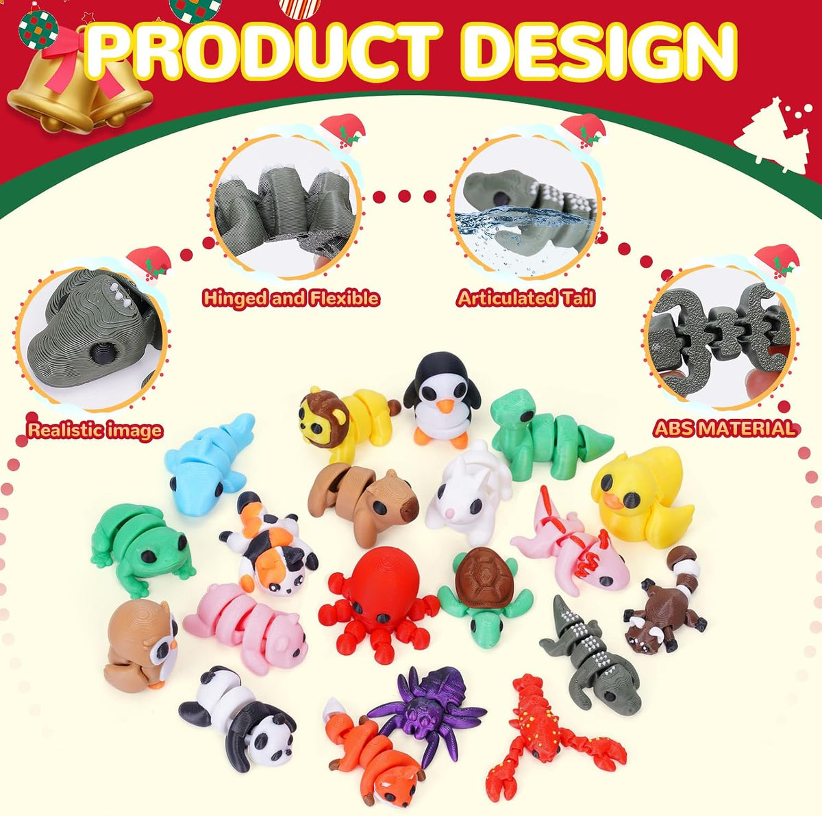 Mini 3D Printed Animals, 20 Piece Articulated Fidget Toy Set
