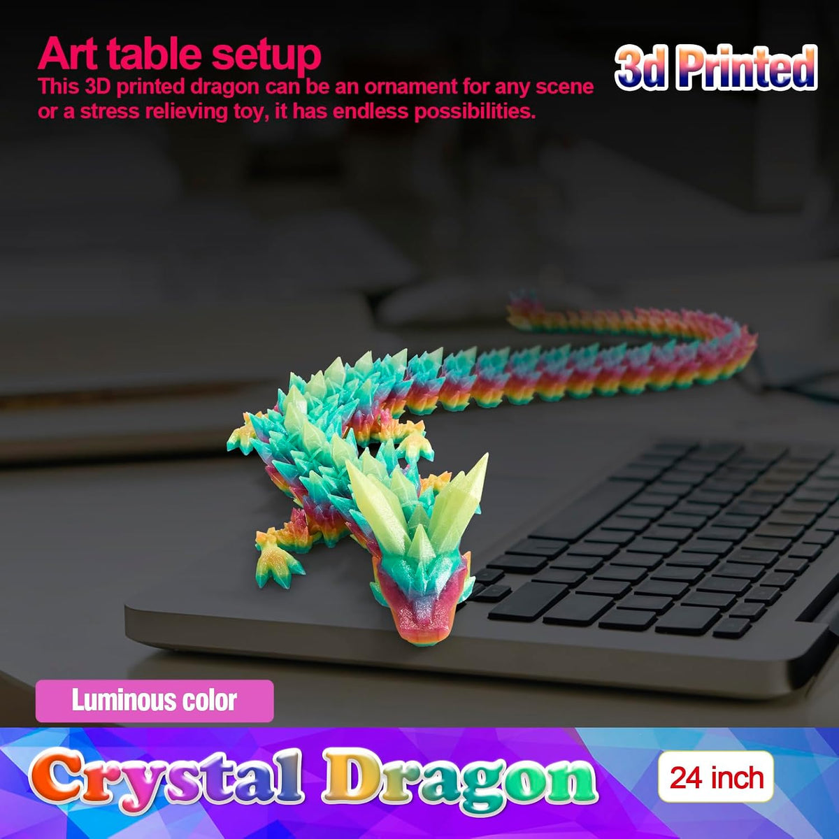 24 Inch Large 3D Printed Dragon Glow in the Dark in Halloween