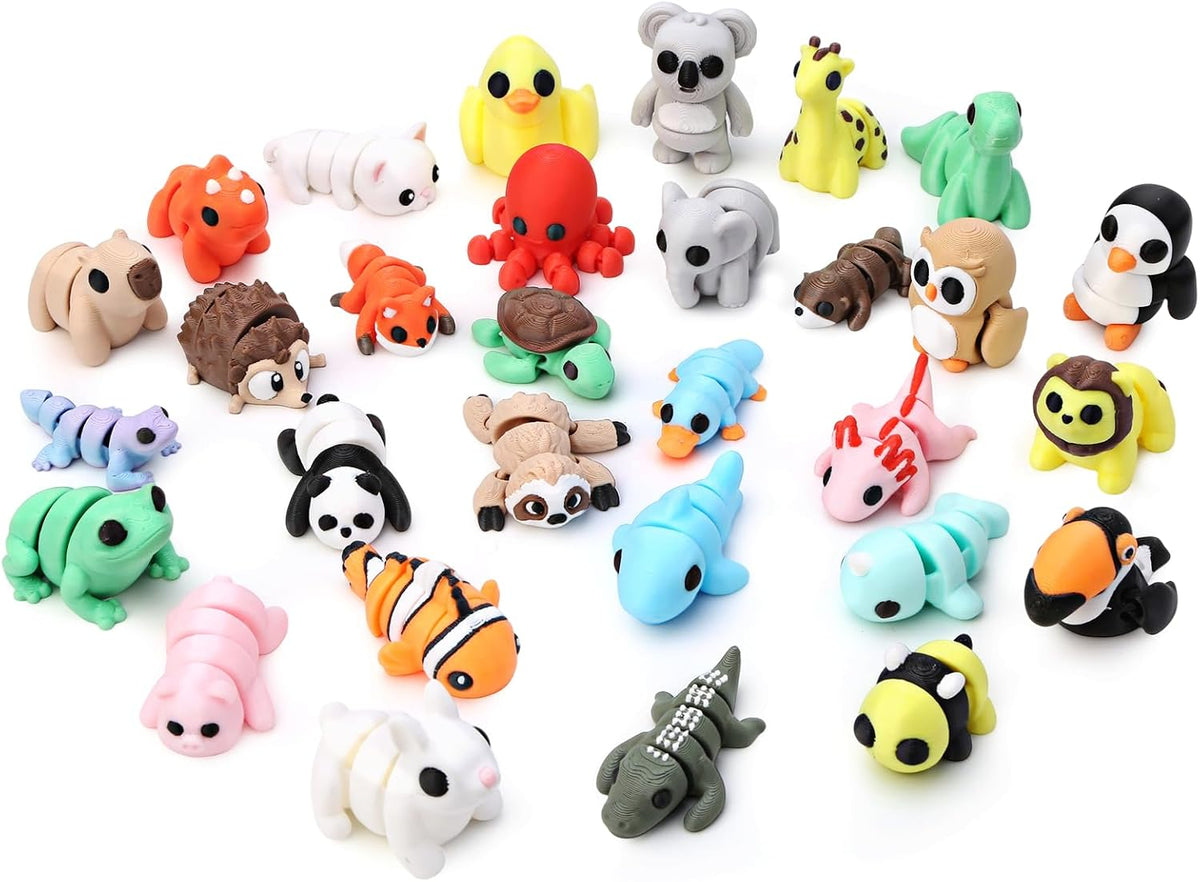 Mini 3D Printed Animals, 20 Piece Articulated Fidget Toy Set