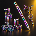 Iridescent magnetic fidget pen with its detachable pieces built into shapes