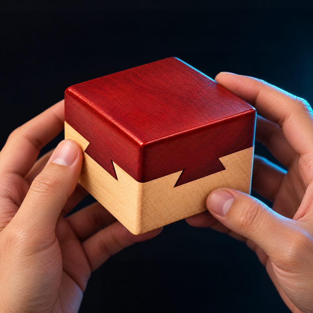 Hands holding the closed Impossible Dovetail Box