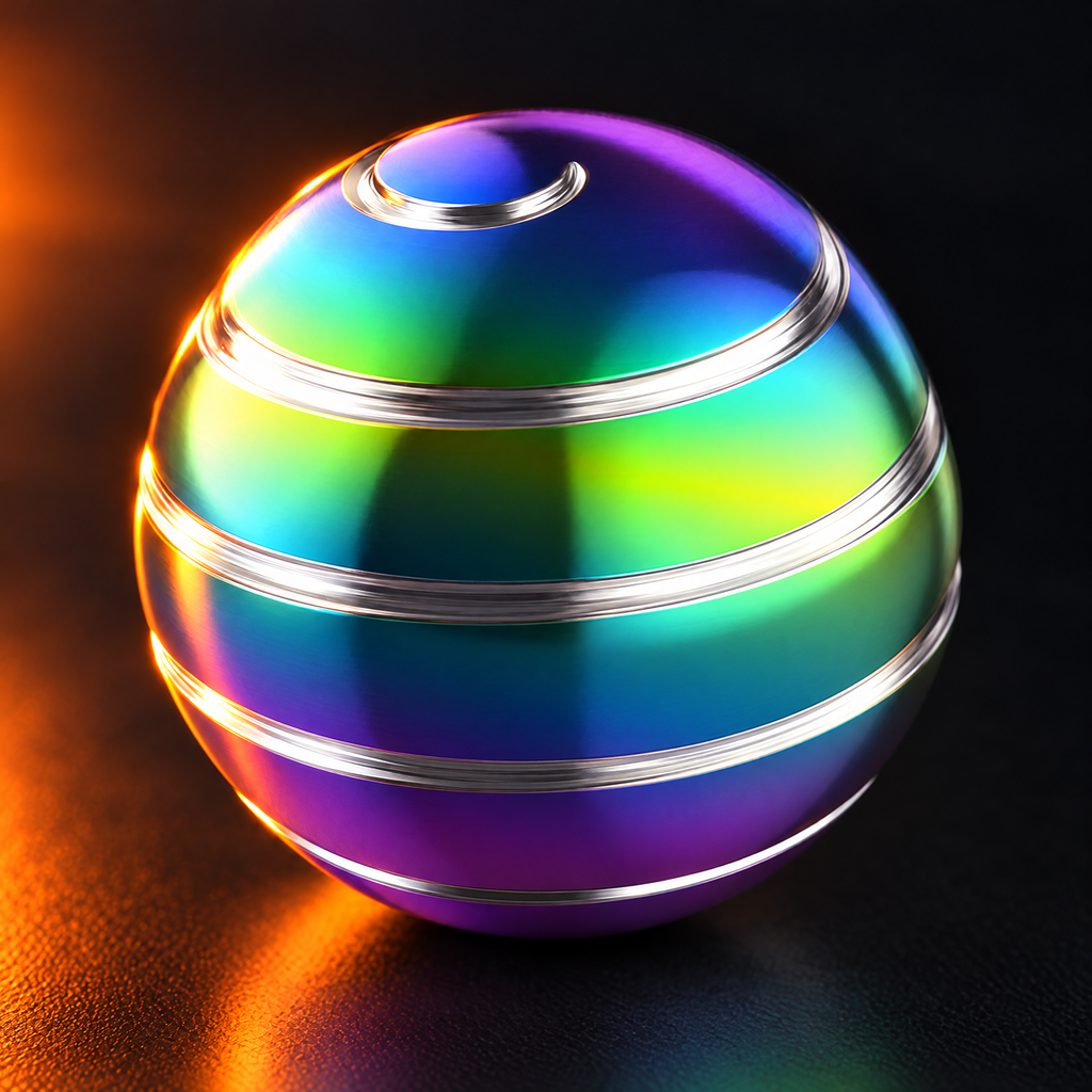 Close-up of the polished rings on the kinetic desk spinner