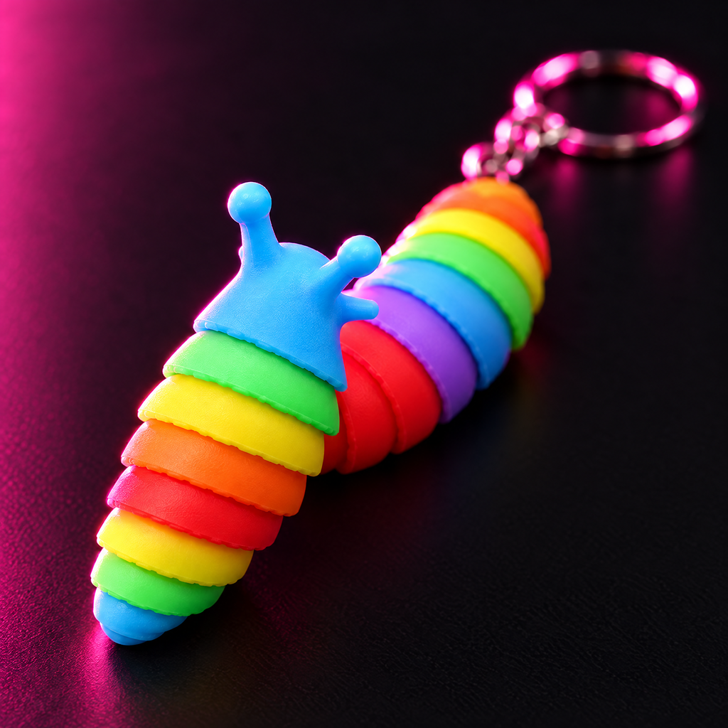 Close-up of a rainbow fidget slug's segments and antennae