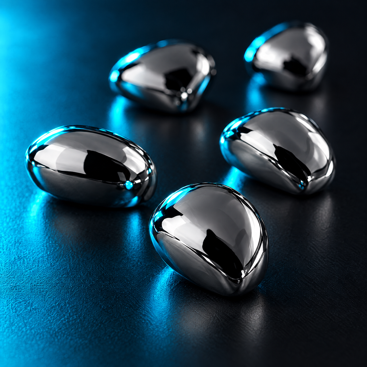 Close-up of glossy black-silver magnetic stones