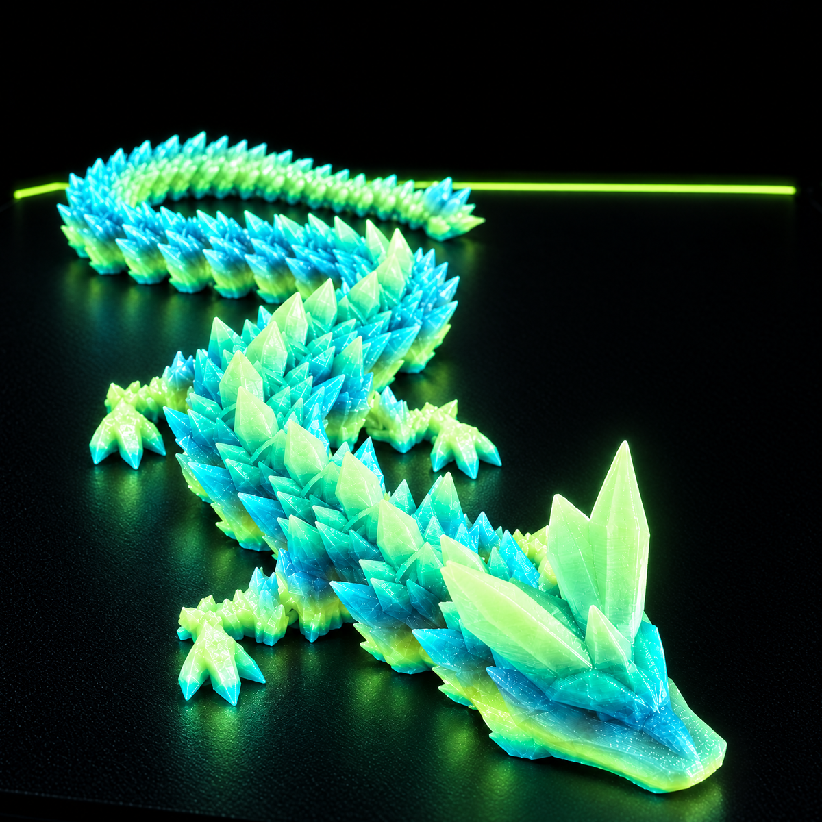 Luminous Rainbow crystal dragon glowing in the dark